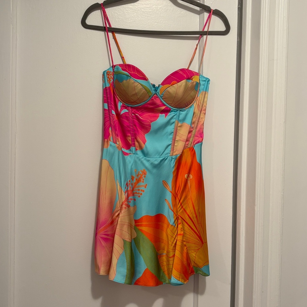 Retrofete Floral Strapless Mini Dress in Aqua and Pink - Picture 5 of 5